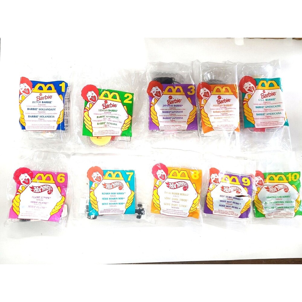 Vintage NEW NOS 1995 Mattel McDonalds Barbie/Hot Wheels set of 10